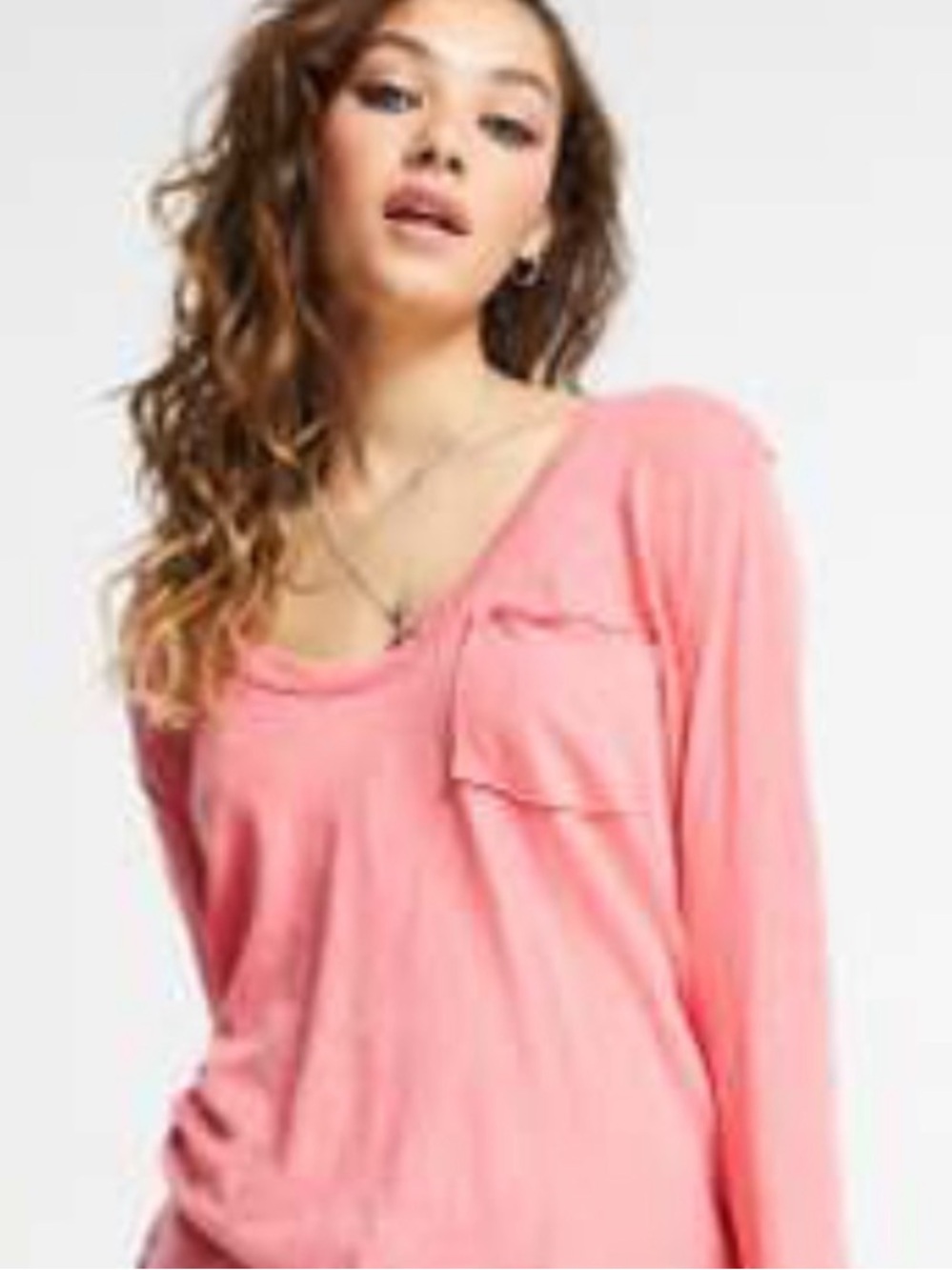 We the Free  Betty Long Sleeve Chest Pocket Tunic Top in coral size Small
